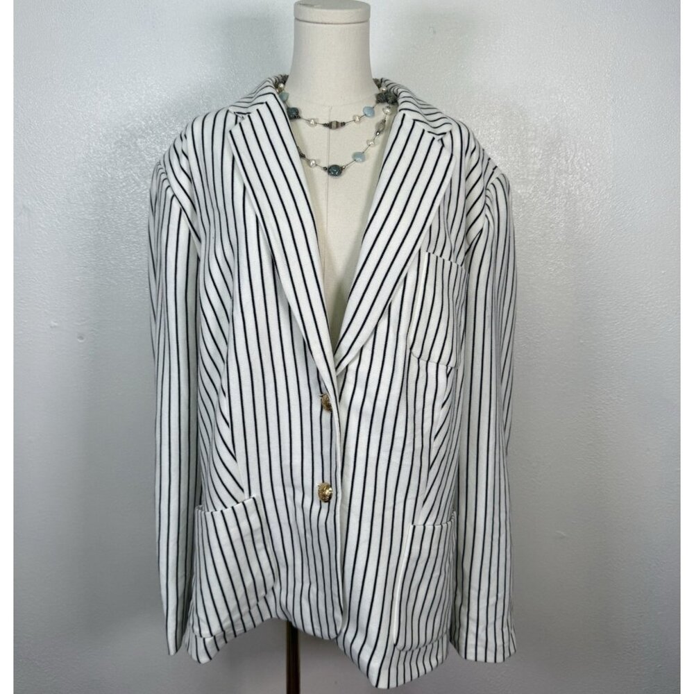 Ralph Lauren Double RL White Blazer with Black Pinstripes